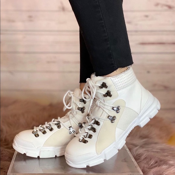 Shoes - Chunky Sole Hiker Boots in White